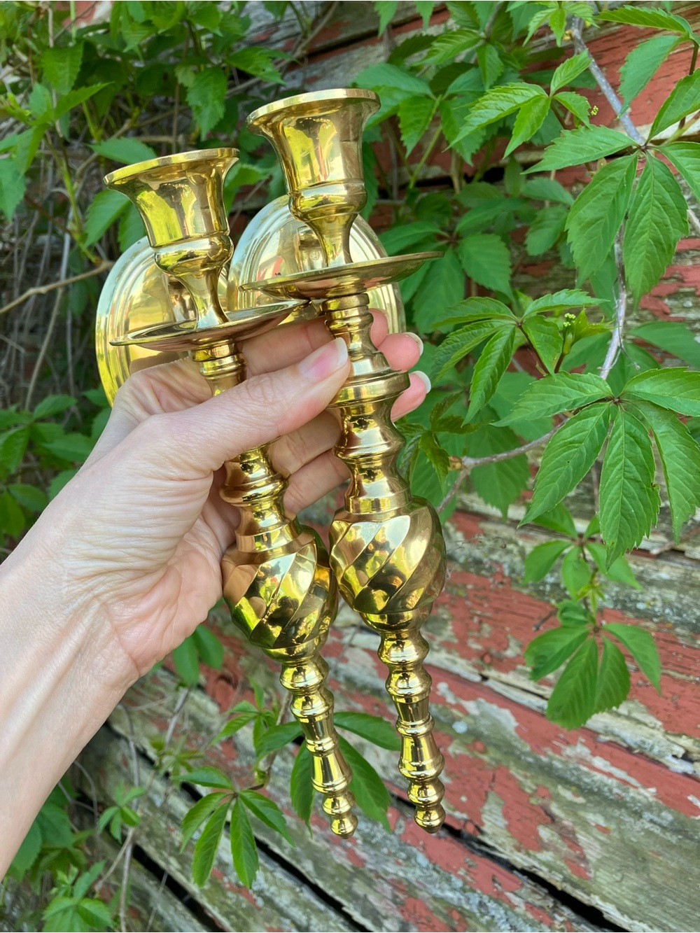 Whimsical Vintage Set of Solid Brass Candlestick Wall Sconces Cottage Decor - Picture 13 of 14